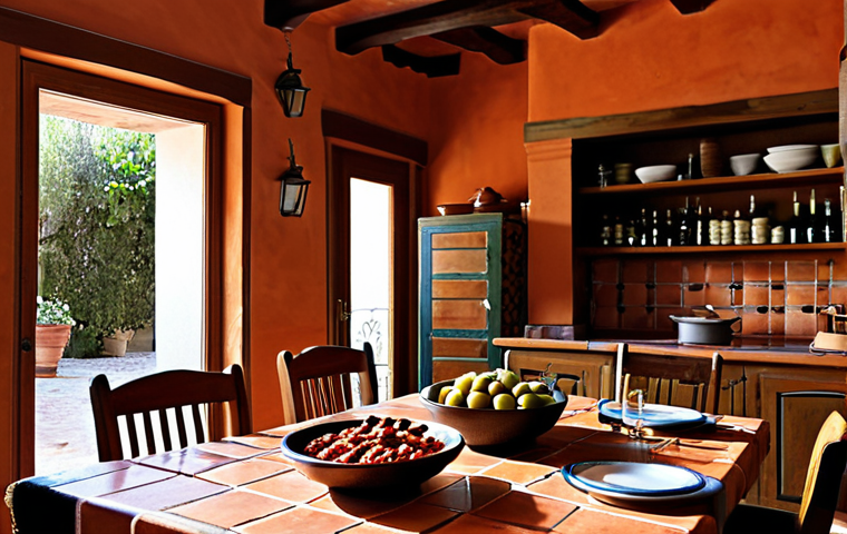 Rustic Spanish Kitchen**

"A sunlit Spanish kitchen, terracotta tiles, a wooden table laden with tapas &ndash; chorizo, Manchego cheese, olives &ndash; seasoned with piment&oacute;n ahumado and oregano. A bottle of robust Rioja wine sits nearby.  Warm, inviting atmosphere. Perfect anatomy, correct proportions, well-formed hands, proper finger count, natural body proportions. Safe for work, appropriate content, fully clothed, professional, modest, family-friendly, high resolution."

**