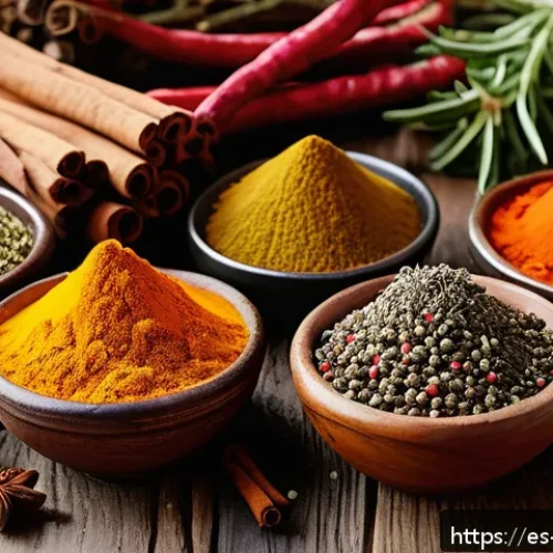 Home 30 향신료 블렌드의 지역적 특성 이해하기 - A vibrant, detailed still life of traditional spice blends from around the world arranged on a rusti...