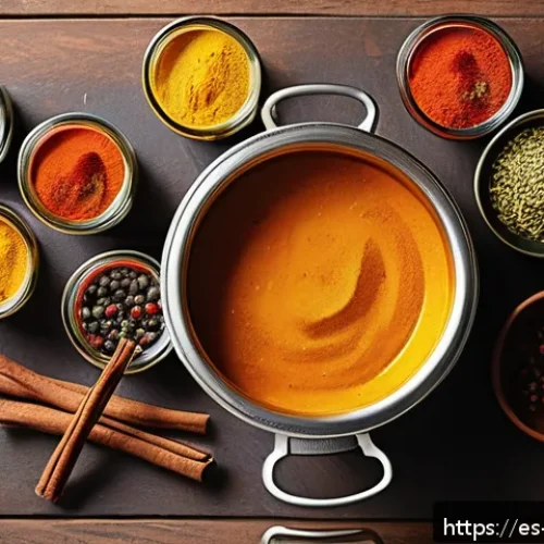 Home 17 향신료 블렌드의 영양 가치와 이점 - A vibrant kitchen scene showcasing a rustic wooden table filled with an assortment of colorful spice...